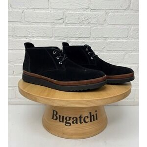 🔥BUGATCHI 🎱Black Suede Chukka Boots - Mid‎ Top Lace Up - Luxury Designer -11
